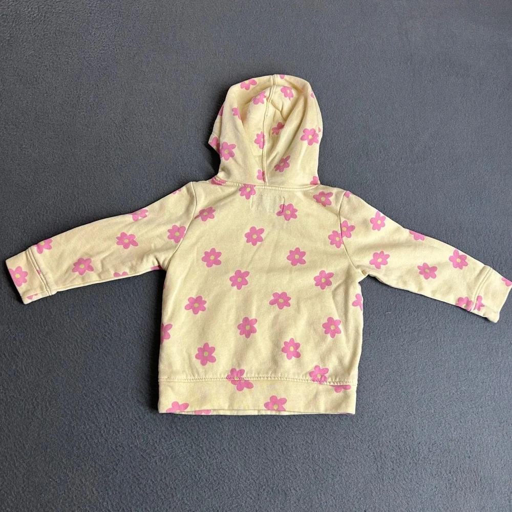 Old Navy Hoodie Girls 2T Yellow Pink Floral Logo Fleece Pullover Sweatshirt